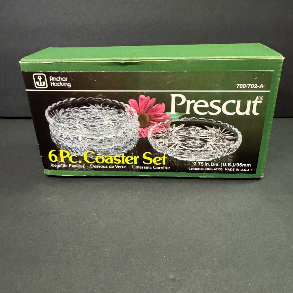 Vintage Anchor Hocking Prescut Glass Coaster Set - Clear